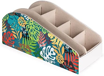 Летен егзотичен цветен тропски држач за далечински управувач PU кожен организатор кутија со 6 оддели за складирање за спална соба
