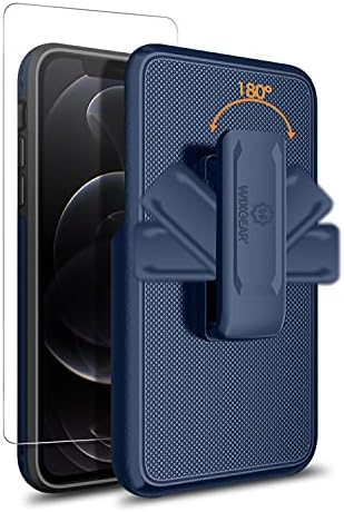Wixgear iPhone 12 Pro Case, Heavy Duty Holder Combo со клип за ремен и застанете за iPhone 12 Pro со заштитен стакло