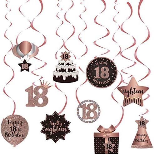 Среќен 18-Ти Роденден Виси Вител Потоци Таванот Украси, Прослава 18 Фолија Виси Вител Со Исечоци за 18 Години Розова И Златна Роденден