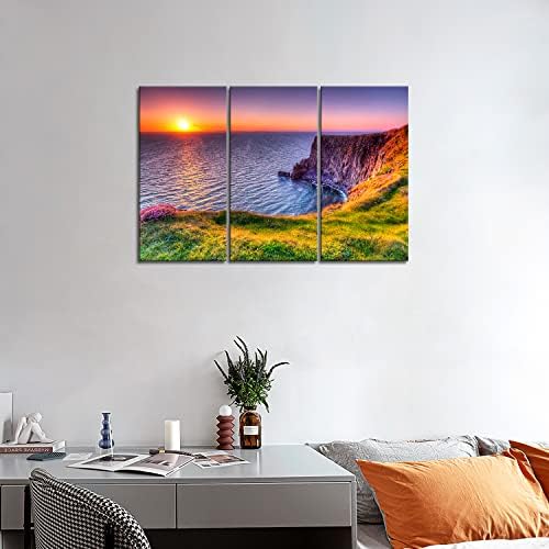 Клифи на Мохер Ирска зајдисонце Seascape Wall Art Decor Pocter сликарство на платно печати слики врамена слика за домашна декор дневна соба уметнички дела