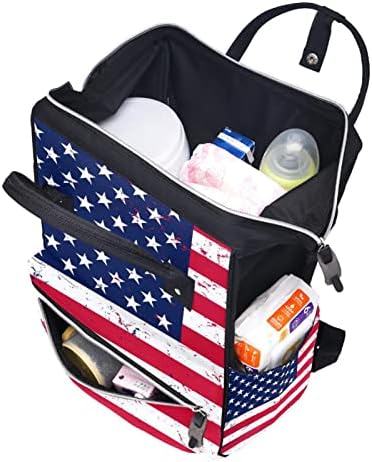Гранџ Американско знаме Ретро САД, ранец за пелена торба, бебе, менување торби со повеќе функции со голем капацитет торба за