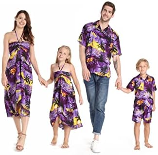 Соодветно семејство хавајски луу мажи женско девојче момче облека во зајдисонце виолетова