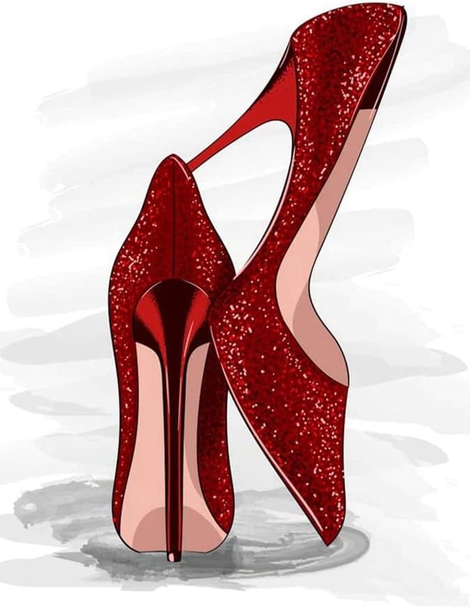 Xiyuekissu Diamond Art Stiletto Red Shiny Heals Shoes DIY 5D Full Dil Diamond Kit KIT DIGITAL SAINTION DIGANT DIAMONDS, комплети за сликање со дијаманти за возрасни （12x16inch）