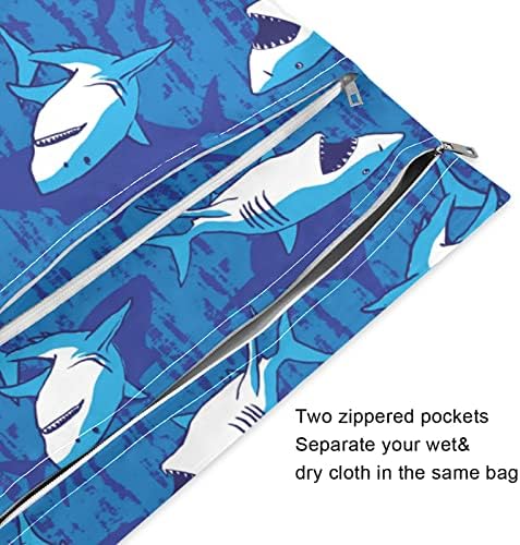 ЗЗХХБ Прекрасна Ајкула Водоотпорна Влажна Торба За Повеќекратна Употреба Крпа Пелена Влажна Сува Торба Со Патент Џеб За Патување Базен