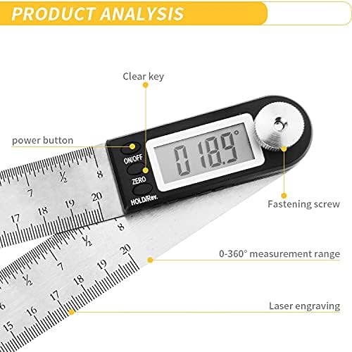 УОЕИДОСБ Дигитален Протрактдигитален Транспортер Агол Владетел 200мм 8инч Агол Пронаоѓач Метар Нерѓосувачки Челик 360 Степен