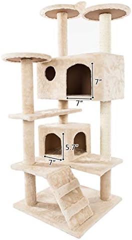 Ldxft Активност Мачка кула мебел со сисал покриен со гребење, мулти-нивото мачка дрво, 52 цврста симпатична сисал јаже кадифен
