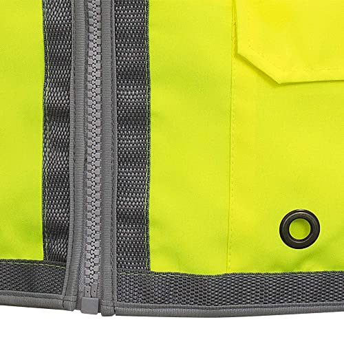 Безбедносен елек за пионер за мажи - Здраво, рефлективен неон, ладен задниот панел, 12 џебови, патент за работа со геодет - портокалова, жолта/зелена