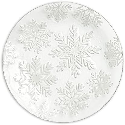 Демдако снегулка врежана сребрена тон 12,5 инчи стакло Божиќна чинија за чинија за сервисирање