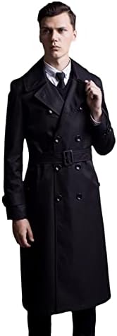 Hsqibaoer британски стил обичен зимски палто за зимски ровови мажи со двојно копче јакни со долги ракави за надворешна облека каки црна ветерница
