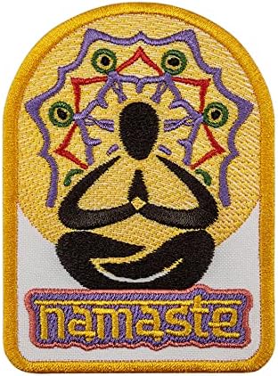 Embroverse Namaste Patch - Везена јога Инспиративен цитат - Ironелезо на закрпи - Големина: 2,8 x 3,8 инчи