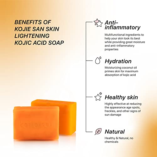 Коџи Сан лице и сапун за тело со вклучена мрежа за сапун - 6 шипки од кожата на кожата на кожата Коиќ киселина сапун 135G и автентична сапун