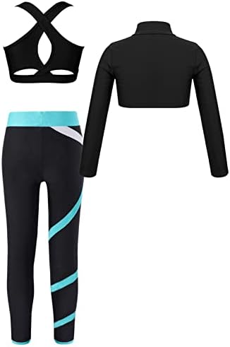Zdhoor Girls Crop Tank Tops Bluze and Athletic Healgings Деца 3 парчиња активна облека Поставете облека за вежбање јога