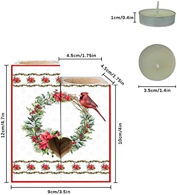 Божиќен Држач За Свеќи Подароци За Жени, Двострано Печатење Декорација На Свеќи, Божиќен Венец Од Поинсетија Црвена Птица Среќен