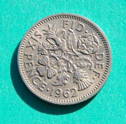 Кралицата Елизабета Втора - 1962 година Шест Пенс монета 2