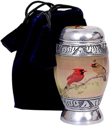 HLC Прекрасна мала прекрасна кардинална двојка за птици Упатство - Урн на човечка пепел со 1 кадифена торба - мирна мини врежана меморијална