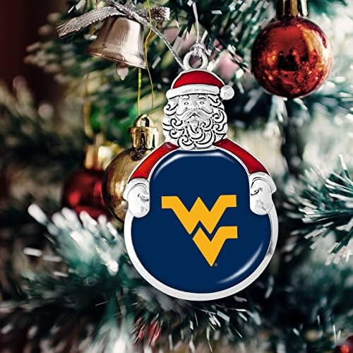 Западна Вирџинија Планинари Дедо мраз Со Логото На Тимот Сребрен Метал Божиќен Украс Подарок Дрво Декорација WVU