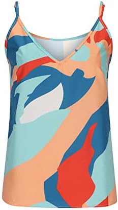 Бохо цветни камизоли за жени летни обични резервоари со врвови на вратот со ракави, графички маички, блуза лабава ками туника