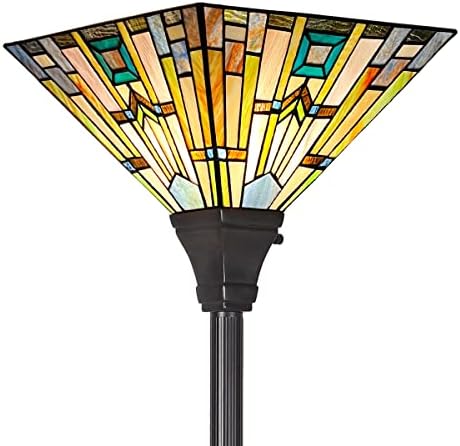 COTOSS TIFFANY TORCHIERE FORE LAMP, витражната стаклена ламба, гроздобер античка мисија Тифани стил стои светлина за дневна соба и спална соба