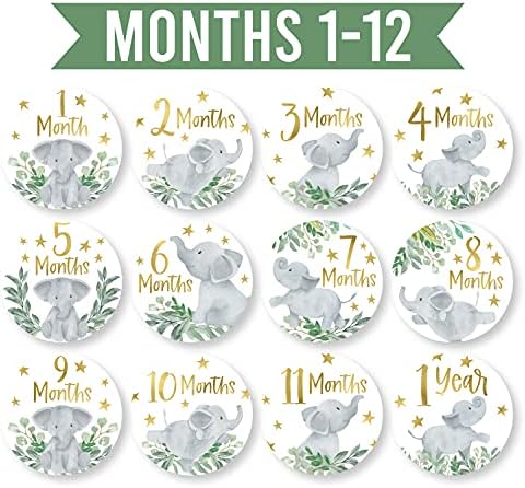 20 Месечни Налепници За Пресвртница За Бебиња - Налепници За Месечна Пресвртница За Слонови, Месечни Налепници За Бебиња, Налепници