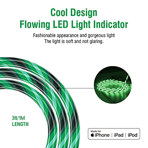 Олиомп долгиот кабел за полнач на IPOne, 6ft MFI овластен LED осветлен кабел за молња, јаболко за iPhone 13/12/12 Pro Max/11/11 Pro/SE 2020/XR/XS MAX/X/8 PLUS/8/7 PLUS/7 /ipad pro mini повеќе