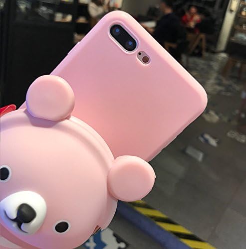 Unnfiko 3D цртан филм џеб кутија за iPhone 12, розов слатка мечка држеч за штанд, squishy мека силиконска заштитна телефонска кутија за девојчиња