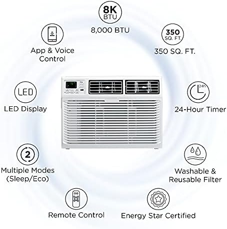 TCL 8W9ER1-Паметен Стан &засилувач; Гласовна Контрола Прозорец Климатик, 8,000 BTU, Бела