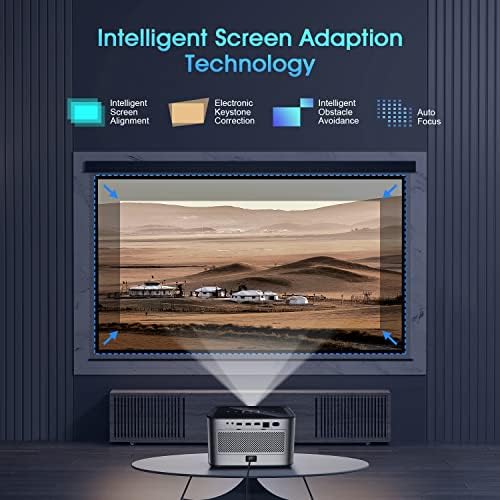 Проектор со WiFi и Bluetooth, HASATEK 1600 ANSI Lumens Projector 4K поддржан видео проектор, Android TV, Auto Focus, Електронска корекција на Keystone ， целосен HD 1080p домашен театар филм проектор