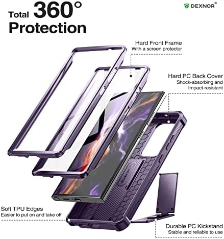 Декснор Футрола За Цело Тело За Samsung Galaxy S23 Ultra 5g/6,8 инчи, [Дополнителна Предна Рамка] Тешка Воена Заштита Вграден Заштитник
