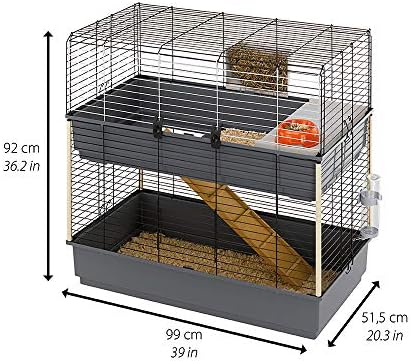 Ферпласт Кролик екстра-голем двокатен кафез со зајаци во Бургундија | Cage Cage ги вклучува сите додатоци и мерки 39L x 20.3W x