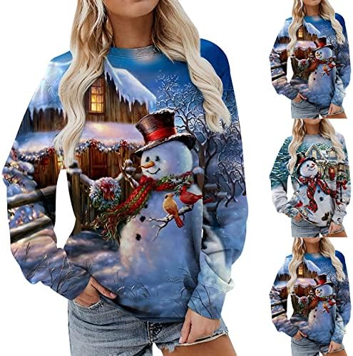 Божиќни Дуксери За Жени Снешко Печатени Графички Пуловер Дуксер Слатки Божиќни Кошули На Екипажот Зимски Врвови