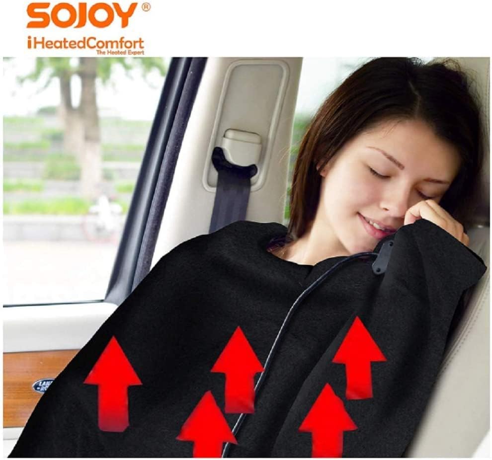 Sojoy Electric Travel Prade, топло греење ќебе со адаптер за автомобил/дома за сите времиња со употреба
