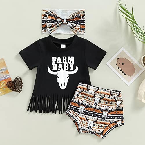 Облека за новороденчиња за девојчиња поставува 3 парчиња букви со кратки ракави маички со маички змии печатени шорцеви за глава