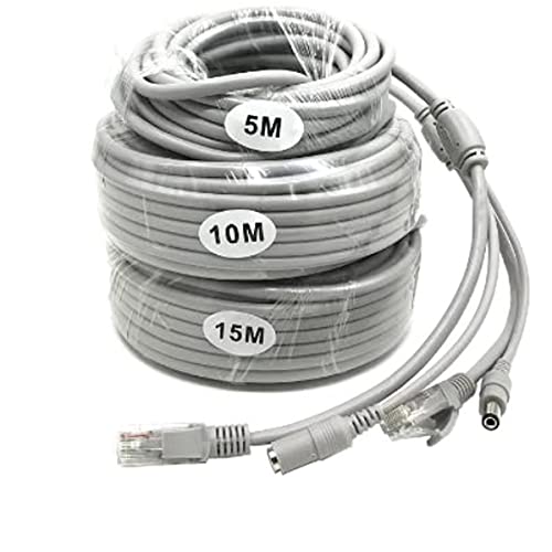 Кабел PriaoLker 5M/16FT Ethernet CCTV CCTV, CAT 5 RJ45 + 2.1x5.5mm DC кабел за напојување, за систем за надзор на CCTV Security Camera