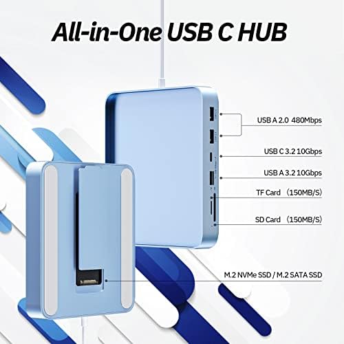 USB C центар за iMac 24 инчи 2021, Minisopuru USB Hub Адаптер поддршка M.2 NVME SSD, IMAC USB центар, 7 во 1 додатоци за IMAC со USB C 10GBPS, USB A 3,2, SD/TF Reader Card, M.2 SSD, сина .