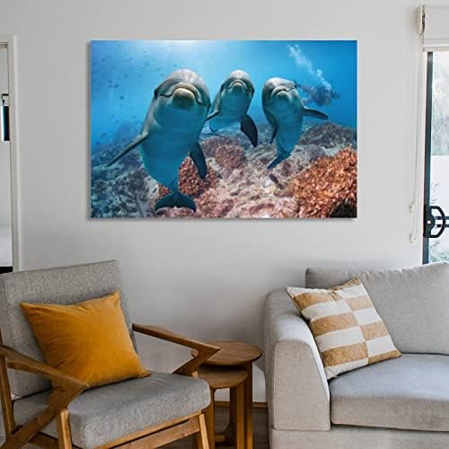 Тропски океан и делфини длабока морска вода естетска постер уметност постер спална соба дневна соба wallидни уметнички слики платно wallид декор дома украс дневна соб