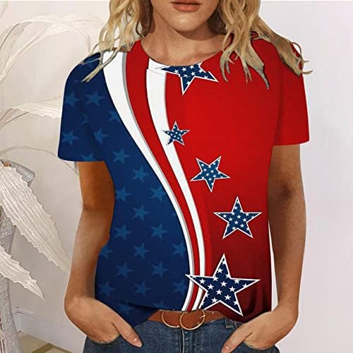 CGGMVCG жени 4 -ти јули кошула со кратки ракави со кратки ракави, ленти со starвездички печатени маици патриотска облека обични врвови на врвови на врвови