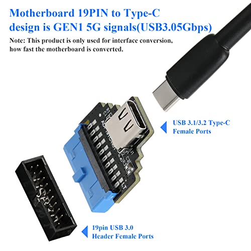 MZHOU USB Заглавие НА Предниот Панел USB 3.0 19Pin ДО USB 3.1/3.2 Тип Ц Женски Внатрешен Адаптер
