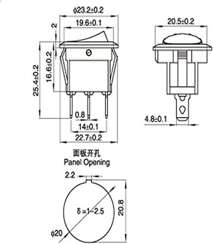 Xiangbinxuan Rocker Switch 4PCS12V/220V 3-пински 4-боја CAT Eye Mini Switch со LED светло за вклучување на светло за прекинување на светлината/автомобилот/дома/индустриска SPST електроника