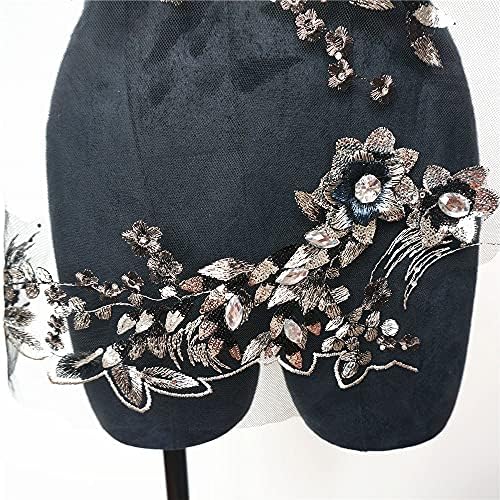 WSSBK црна ткаенина 3Д цвеќиња мониста sequins rhinestone Applikes везење чипка за чипка решетки за шиење на лепенка за венчаница DIY