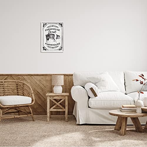 СТУПЕЛ ИНДУСТРИИ Слатка фарма куќа знак гроздобер фарма за свињи илустрација бела врамена wallидна уметност, 16 x 20, сива