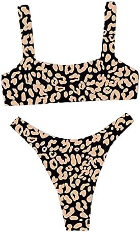 Женски костуми за капење повеќебојни високи половини леопард печатење поделено бикини секси плажа Сплит сончоглед сончоглед