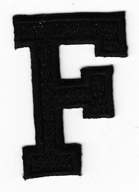 Букви - црна блок буква f - железо на везена лепенка за апликација