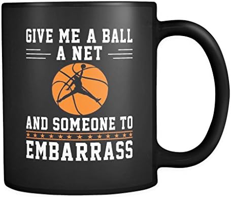 Кригла за кошаркарски куп - дај ми топка мрежа некој да ја посрамоти кошарката - смешна керамичка кригла со кафе 11 мл, тимски подарок за