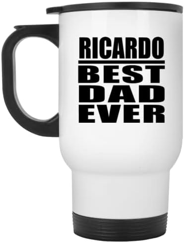 Дизајнифицирајте го Рикардо Најдобар татко некогаш, бела патувачка кригла 14oz не'рѓосувачки челик изолиран Тумблер, подароци за роденденски