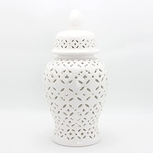 Петсола кинески стил шутира бела порцеланска ѓумбир тегла со капак за свадби, забава, украс за домашни канцеларии Деликатна декорација