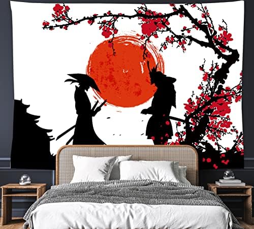 Feelacle Јапонска таписерија Аниме Самурај таписерија 60 x 40 цвет цвет Јапонски стил wallид што виси забави украси дома украси за спална
