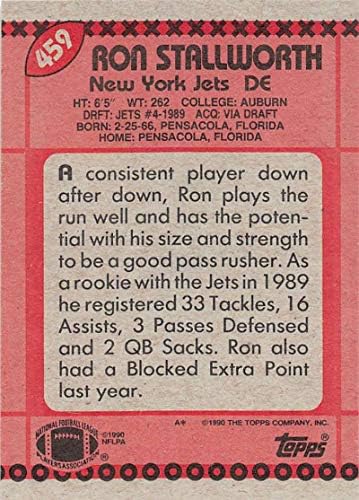 1990 Топс Фудбал #459 Рон Сталворт Њујорк Џетс Официјална Нфл Тргување Картичка Од Топс