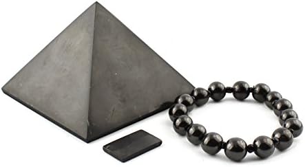 Хека Натуралс полиран пирамида на Шунгит, истегната нараквица и правоаголна телефонска плоча | Плоча за налепници за домашни декории