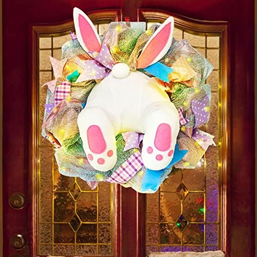 Блескав велигденски зајаче задник со розови бели уши цртани буни форма симпатична декорација венци Велигденски венци за влезна врата