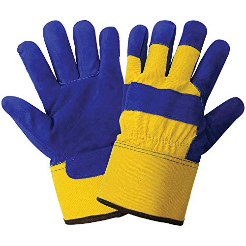Глобална ракавица 2805 Куп наредена зимска сплит кожа на ракавица со безбедносна манжетна, работа, средна, сина/жолта